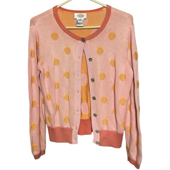 Talbots polka dot pink peach orange knit buttons down cardigan size S - Picture 1 of 5